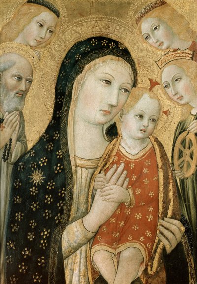 Madonna und Kind mit den Heiligen Dominikus und Katharina von Alexandria, 15. Jahrhundert von Sano di Pietro